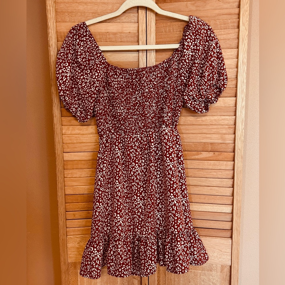 Altard State Size XS short poof sleeve tie back babydoll dress floral Rust